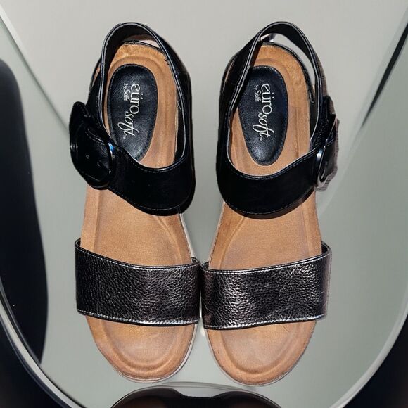 Eurosoft Sandals Women's 9 Lasara Flat Ankle Strap Black Bronze - Picture 2 of 10